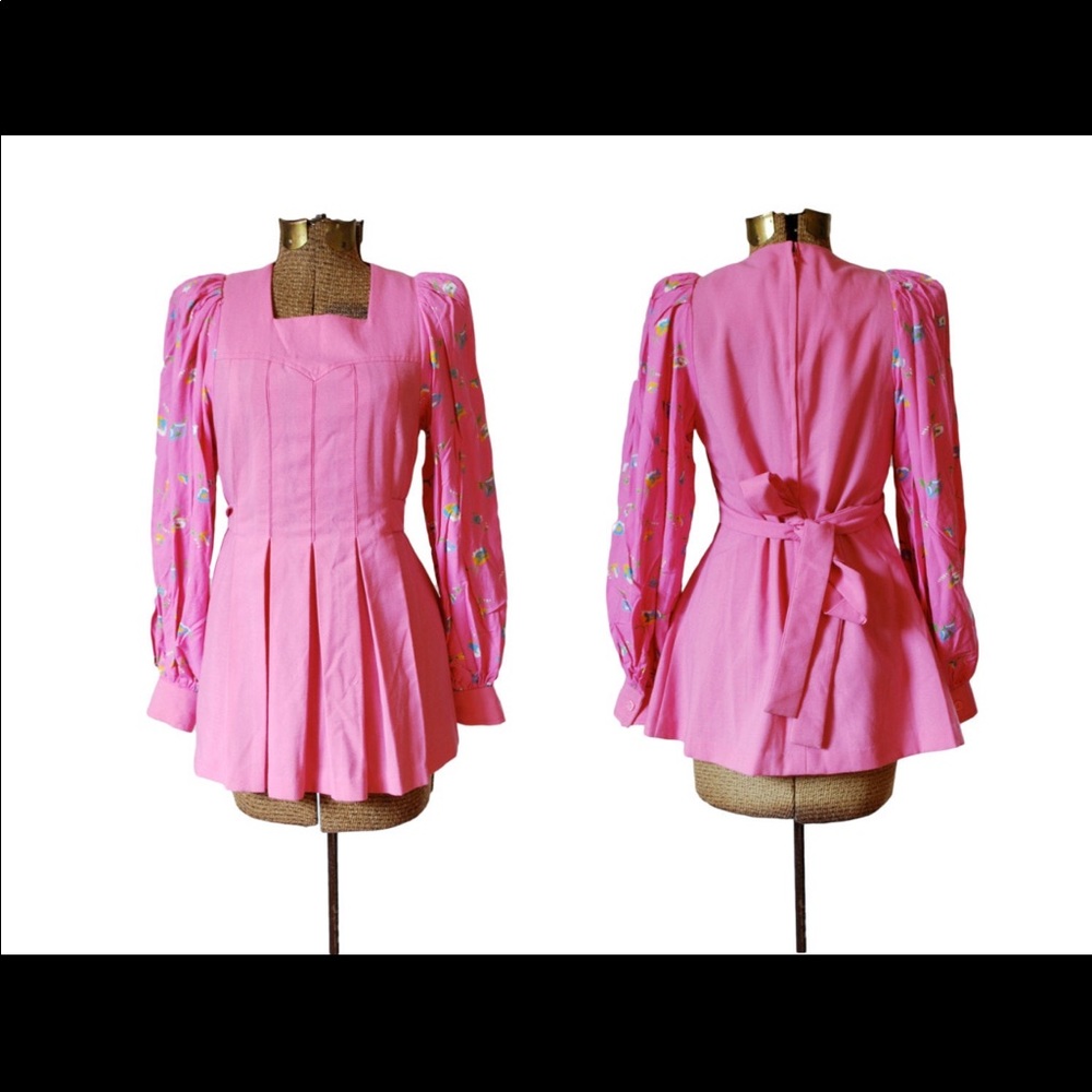 Vintage 1960s Pink Dress Louis Caring Bright Pink Long Sleeve Minidress xs